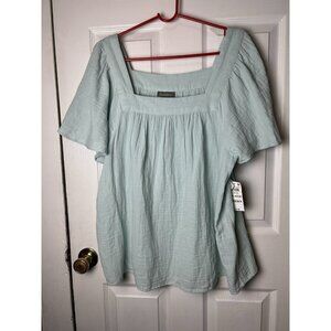Style & Co. Women's Cotton Gauze Square-Neck Top Harbor Gray Size XXL